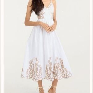 CHRISTIAN LACROIX V-Neck Midi Length  A Line Embroidered White Dress Pockets NWT